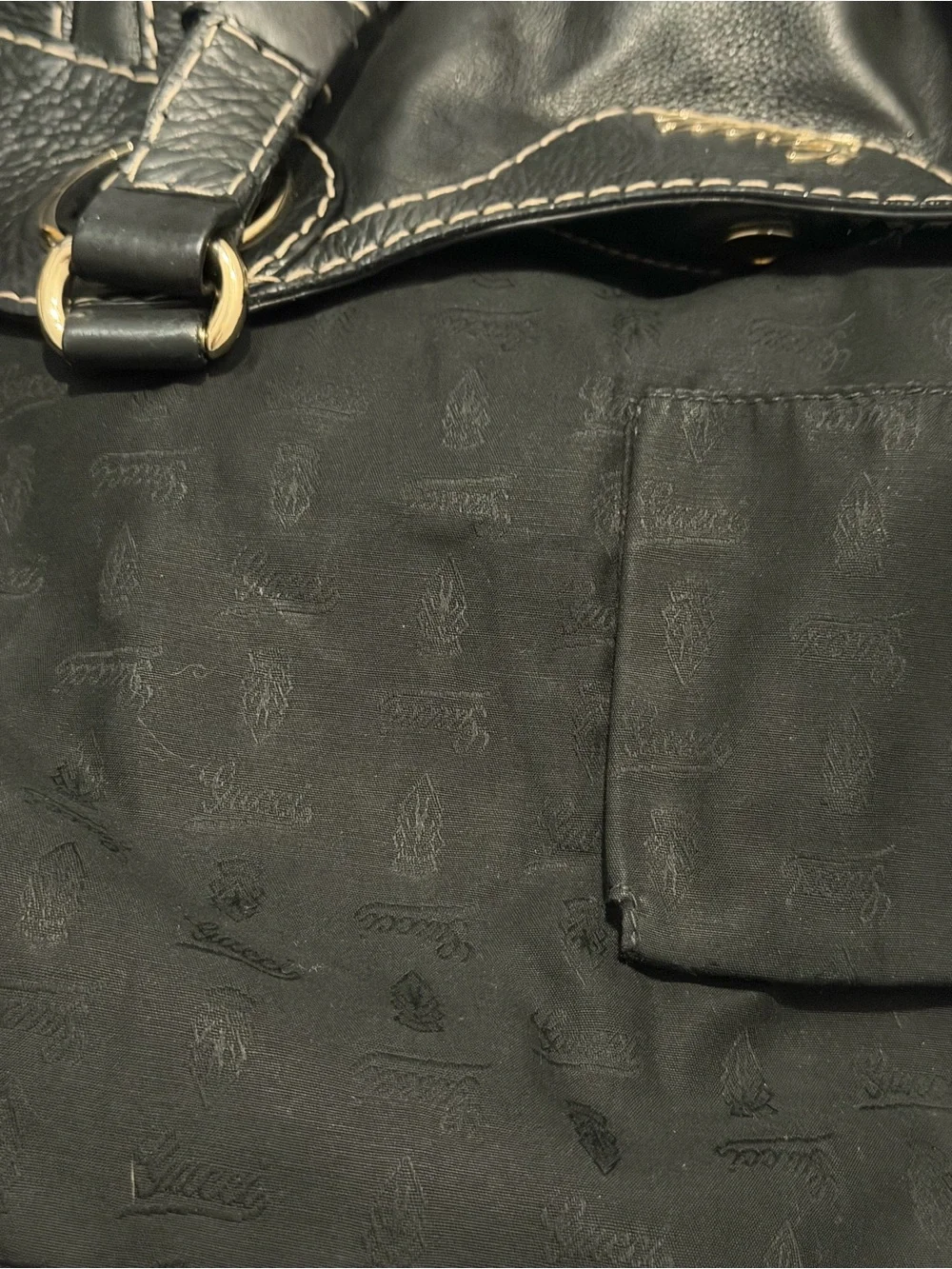 Authentic Gucci Black Leather Shoulder Bag with Gold Hardware